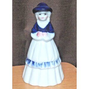 VTG Enesco Imports Southern Belle Girl dinner Bell Taiwan Blue & White Porcelain